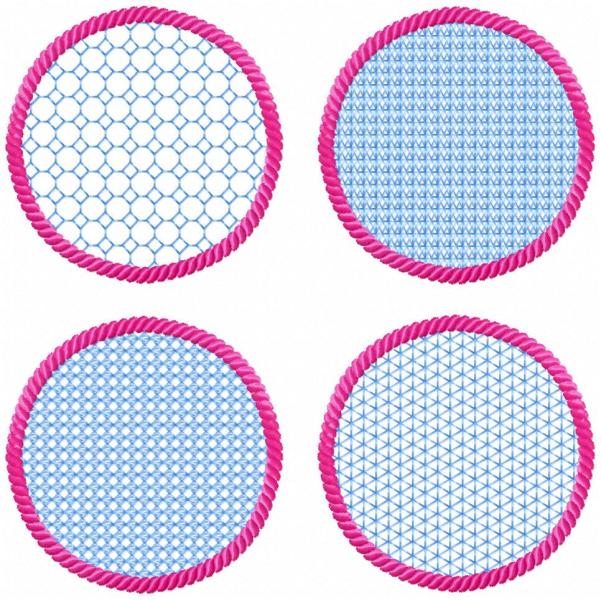 4 ITH-Stickdateien MugRug Untersetzer im Set für 10x10 cm Stickrahmen Set 11